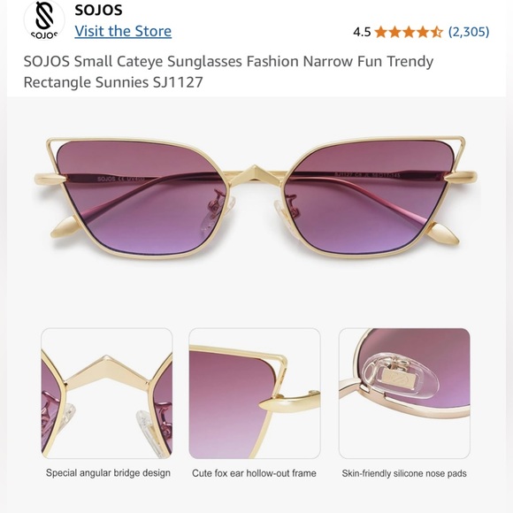 SOJOS Small Cateye Sunglasses Fashion Narrow Fun Trendy Rectangle Sunnies SJ1127 - Picture 8 of 9